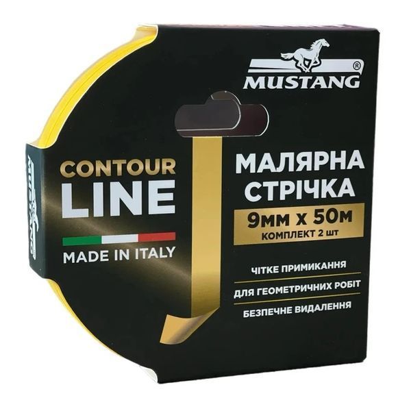 Малярна стрічка Mustang CONTOUR LINE 9мм*50м жовта комплект 2 шт ITWP950G фото